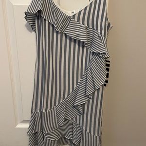 White and blue asymmetrical summer dress.